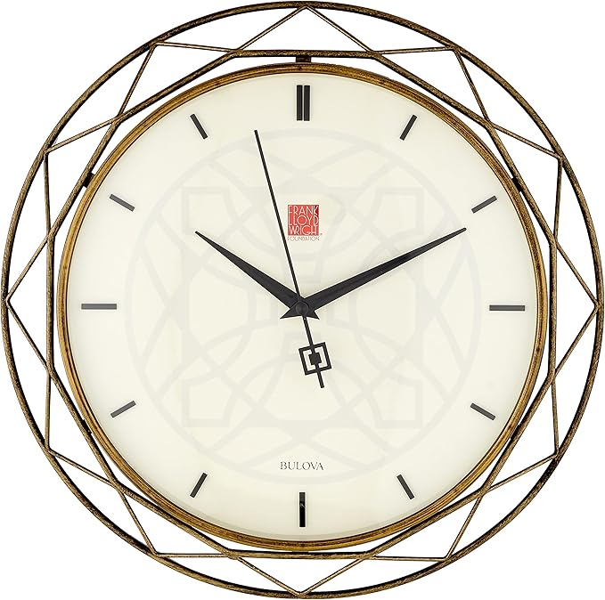 Bulova Clocks C4834 Luxfer Prism 14 Inch Frank Lloyd Wright Inspired Wall Clock