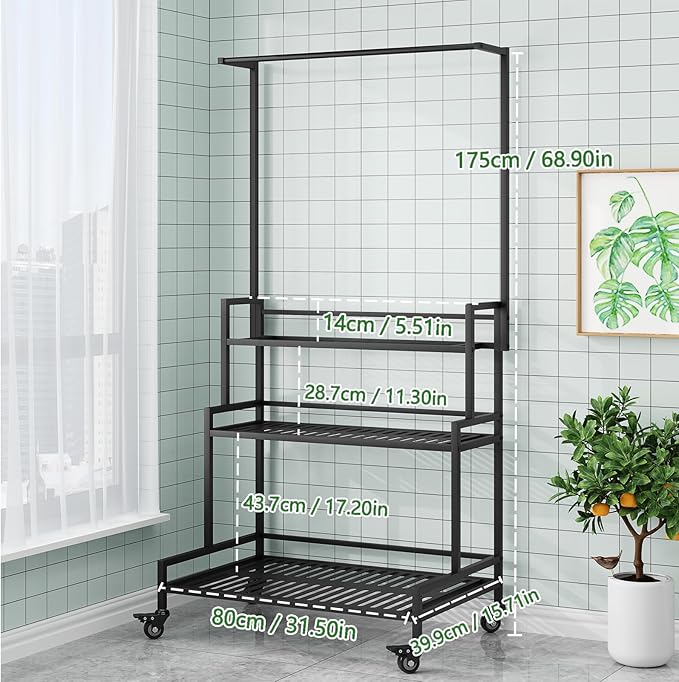 YIZAJIA Plant Stand Indoor 3 Tier Metal Outdoor Tiered Stands Shelf With wheel for Multiple Plants Potted Ladder Plant Holder Table Plant Pot Stand for Window Garden Balcony Living Room