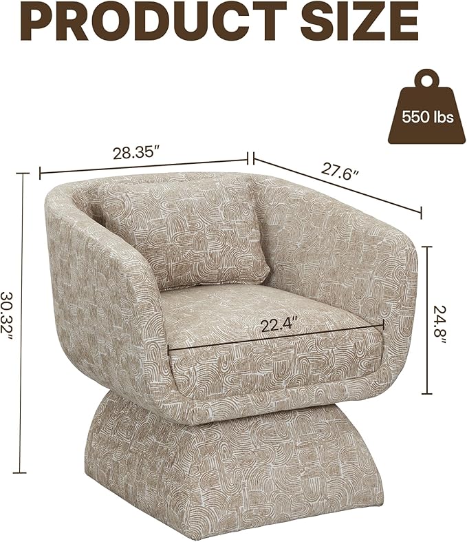 Modern 360° Swivel Accent Chair with Armrest & Curved Back, Soft Cushioned Barrel Lounge Chair (Earth Yellow)