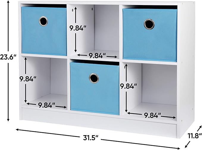 ZenStyle Storage Shelf Organizer, Wooden Bookshelf System Display Cube Shelves Compartments, Customizable W/ 5 Removable Back Panels (White, 6 Cube)