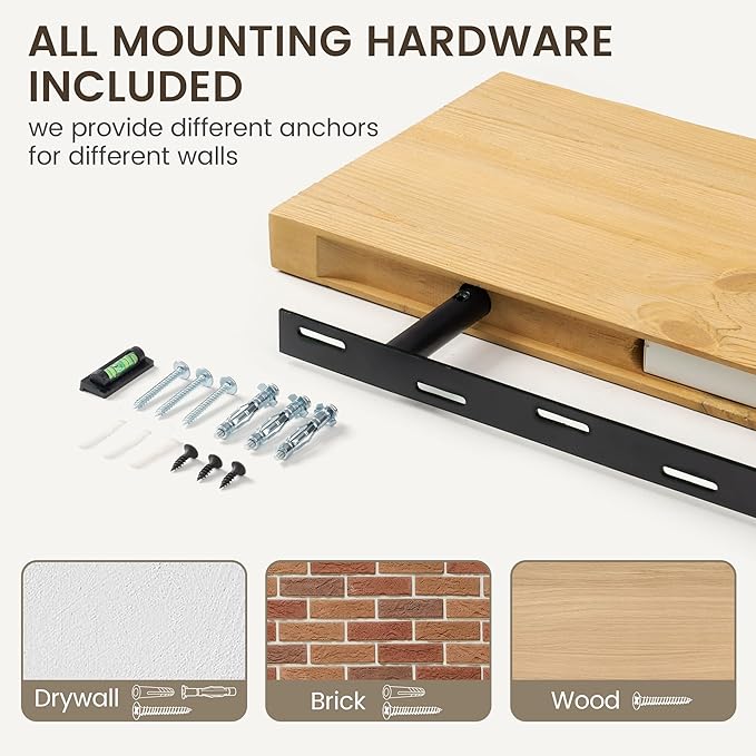 Marsmiles 48 Inch Floating Shelf | 9.3 Inch Deep Natural Wood Wall Shelf Set of 1 | Rustic Reclaimed Wood Shelves for Room Wall | Farmhouse Floating Shelves for Living Room Bathroom
