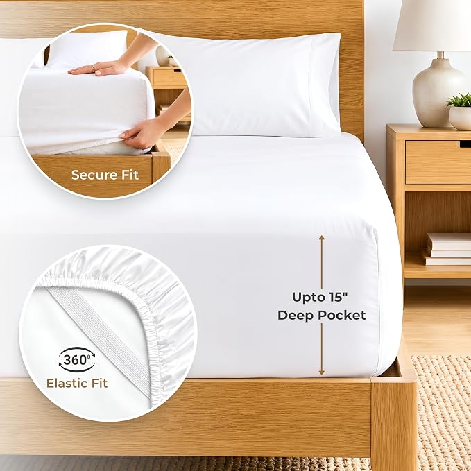 SGI bedding 100% Egyptian Cotton Sheets RV King Size – 600 Thread Count Sheets Set, Soft, Cooling, 15" Deep Pocket, Luxury Hotel Bedding, Breathable, Durable - White
