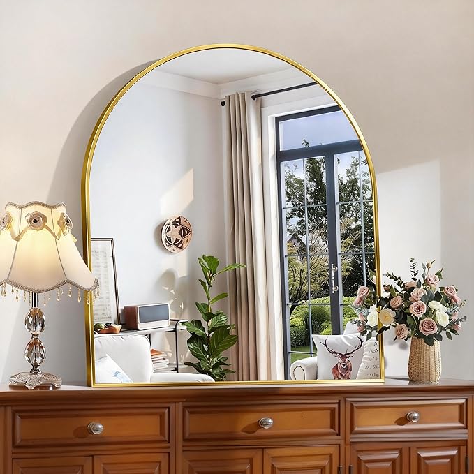 CIRCUMI Arched Wall Mirror, 36"x40" Gold Arched Mirror with Tempered Glass, Metal Frame, Large Size for Bathroom, Living Room,Entryway,Over Sink, Arch Mirror for Decor,Shatterproof&Crystal-Clear