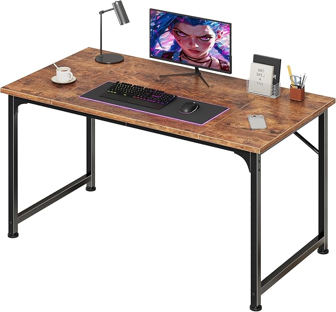 PRAISUN 39.4 Inch Computer Desk, Home Office Desk with Spacious Desktop, Modern Gaming Desk, Writing Study Table for Bedroom, Small Spaces, Work from Home Desk with Metal Frame, Rustic Brown