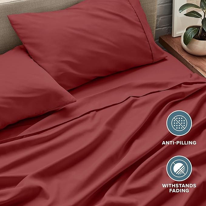 Bare Home Split Head Flex King Sheet Set - 1800 Ultra-Soft Microfiber Bed Sheets - Double Brushed - Deep Pockets - Easy Fit - 4 Piece Set - Bedding Sheets & Pillowcases (Rosewood)