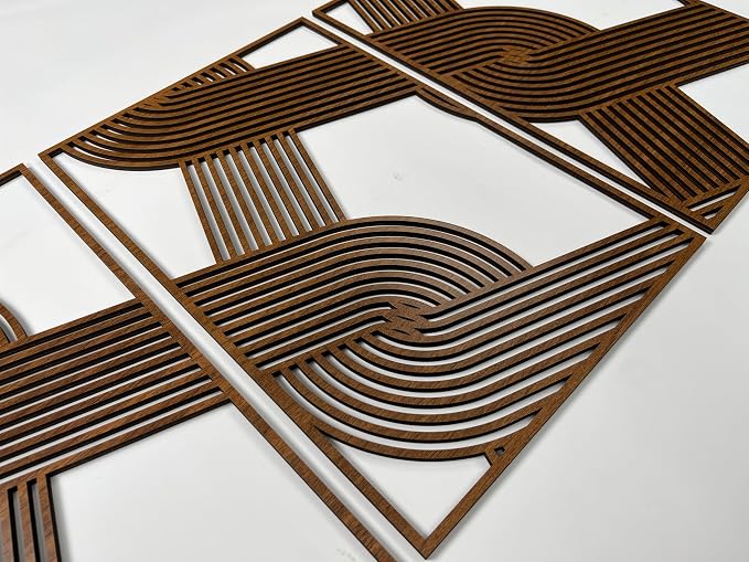Minimalist Woven Wooden Wall Decor Set of 3, Abstract Large Overlapping Geometric Stripe Wood Wall Art, Mid-Century Modern Home Gift for Living Room and Bedroom