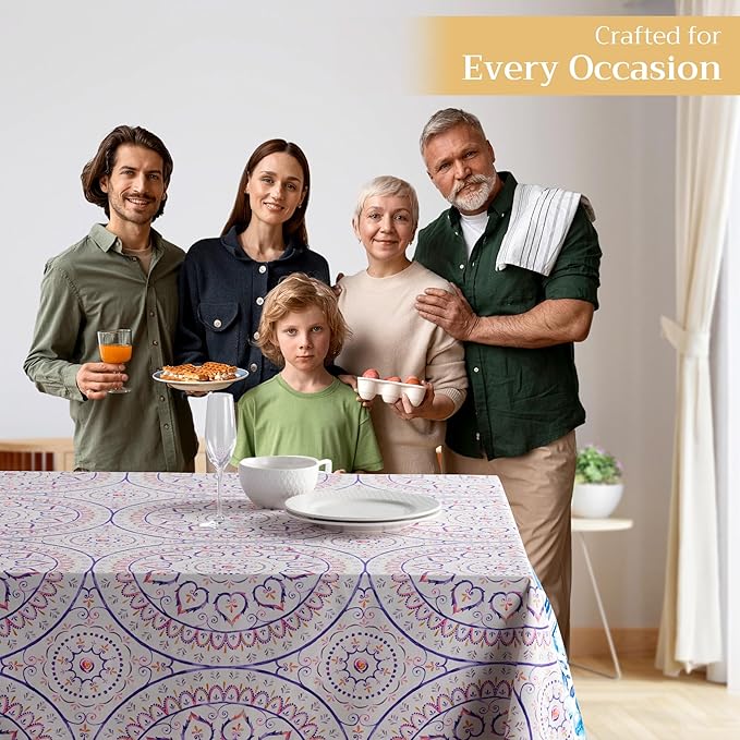 Maison d' Hermine Table Cloth Square Table 100% Cotton 54 x 54 Inches Tablecloth Reusable Decorative for Dining Room Farmhouse Home Valentines Day Decorations Spring Summer - Mandala