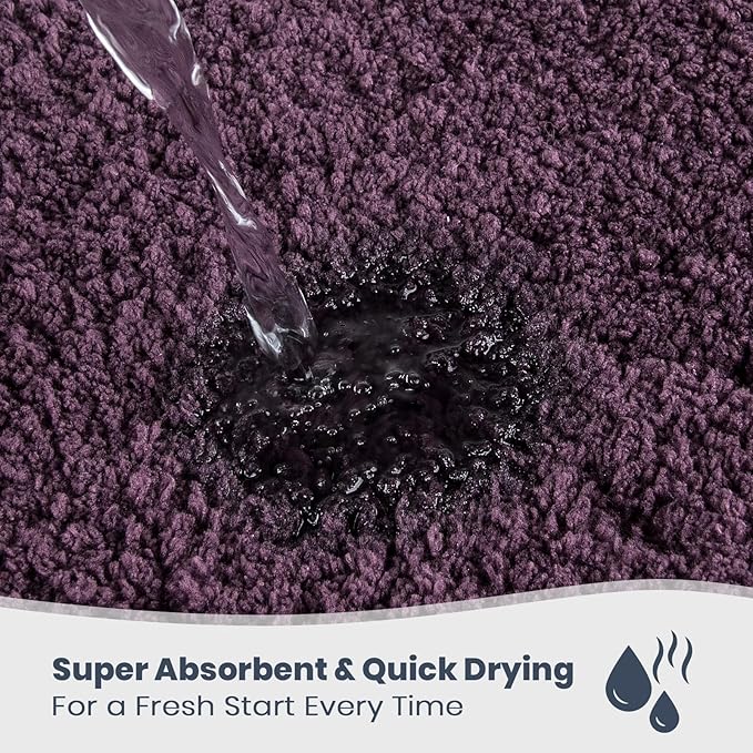 PURRUGS Bathroom Rug Non-Slip Machine Washable 20" x 30", Super Absorbent and Quick Dry Shaggy Microfiber Bath Mat, Extra Soft and Plush Bath Rug for Bathtub, Shower, and Sink, Purple