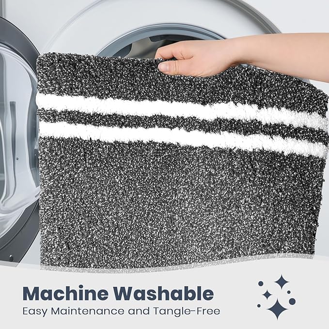 PURRUGS Bathroom Rug Non-Slip Machine Washable 30" x 46", Super Absorbent and Quick Dry Shaggy Microfiber Bath Mat, Extra Soft and Plush Bath Rug for Bathtub, Shower, and Sink, Charcoal