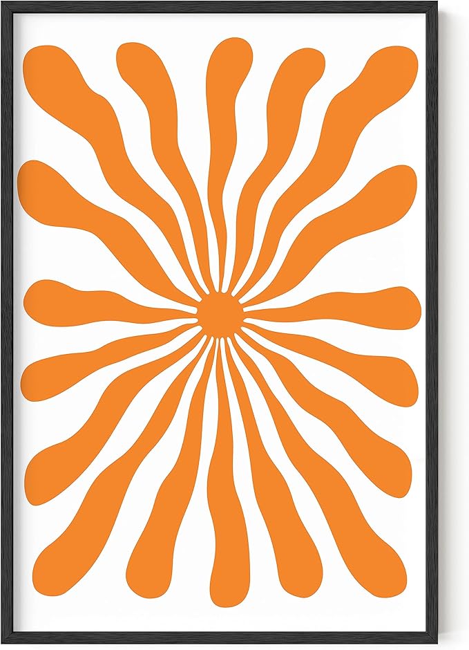 HAUS AND HUES Sun Wall Art - Colorful Abstract Orange Decor, Bright Sunset Artwork (Black Frame, 24x36)