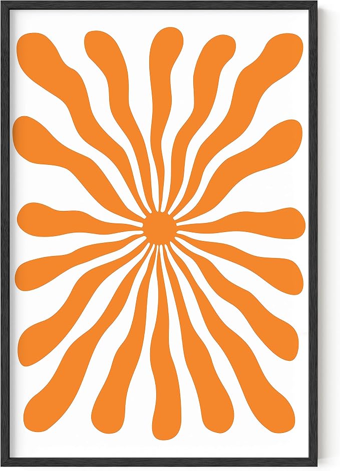 HAUS AND HUES Sun Wall Art - Colorful Abstract Orange Decor, Bright Sunset Artwork (Black Frame, 24x36)
