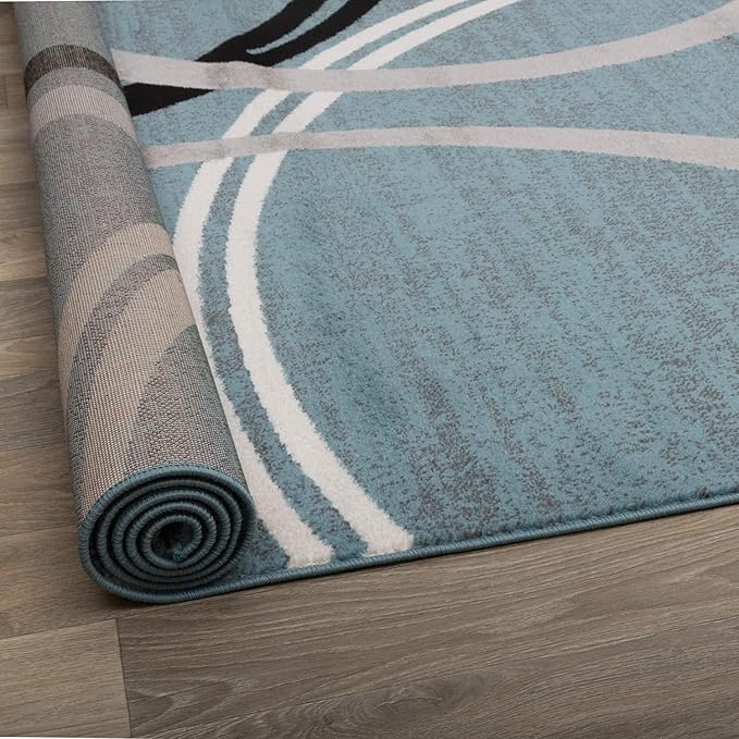 Rugshop Modern Wavy Circles Design Round Rug, Carpet with Jute Backing for Living Room, Bedroom, or Playroom, Blue, 6'6" Round