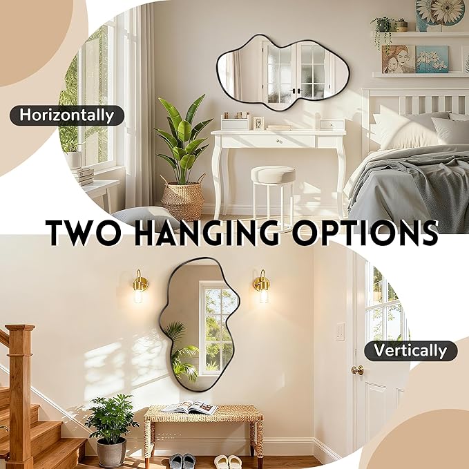 Irregular Wall Mirror, Black Bathroom Wavy Abstract Mirror for Over Sink, Decorative Cloud-Shaped Wall Mirror, Stylish Shatter-Proof HD Mirror for Bedroom, Entryway (24"x39", M, 1 Pack)