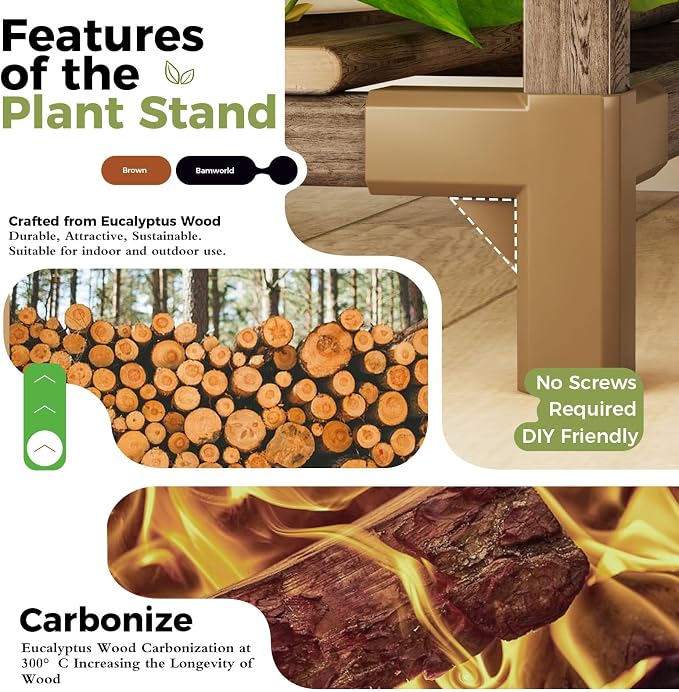 Bamworld Plant Stands Indoor 4 Sets Plant Shelves Outdoor Wooden Plant Holder for Multiple Plants Flower Stands for Living Room Balcony Garden Patio Lawn Window