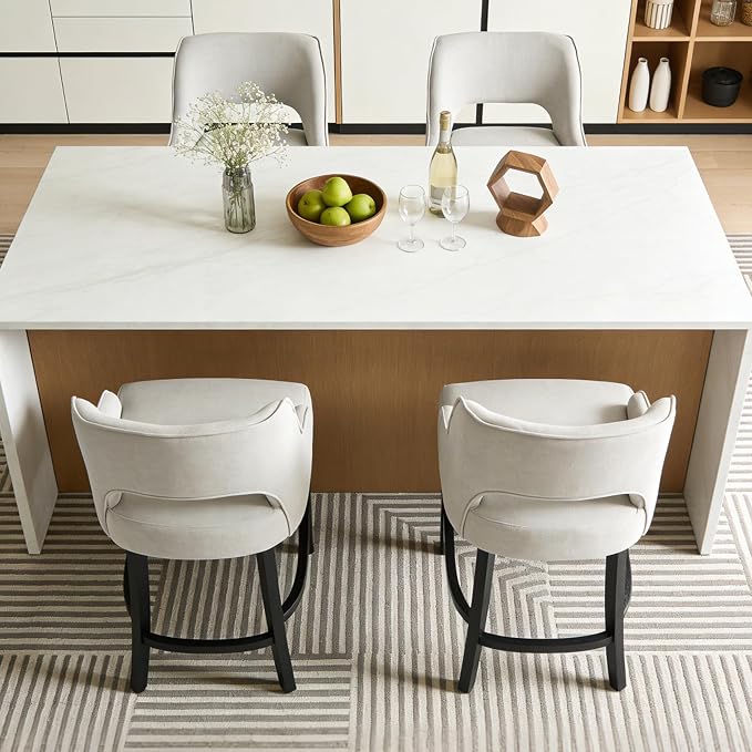ClinQ Bar Stools Set of 2, 26" H Counter Height Bar Stools with Backs, Modern Upholstered Accent Barstools with Curved Footrest for Kitchen Island, Dining Room and Bar, Grey-Black Legs