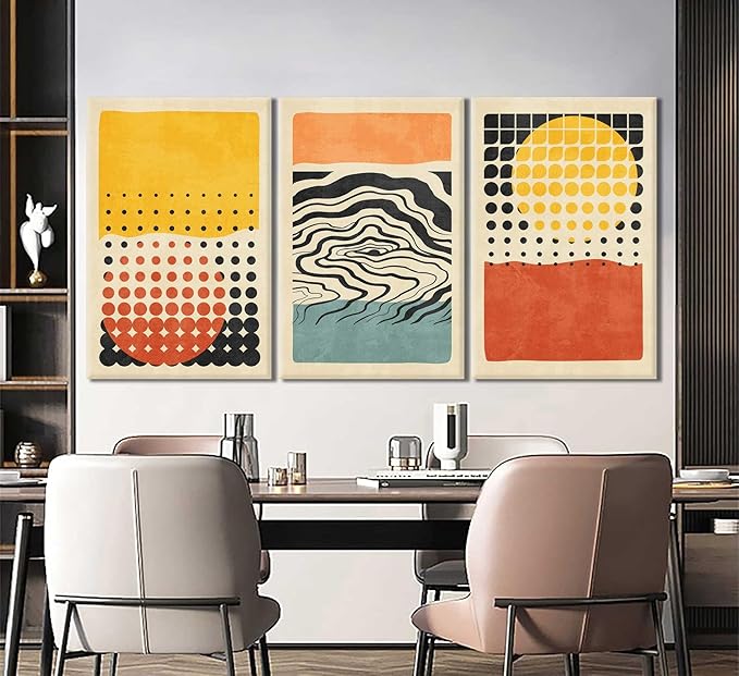 3Pcs Abstract Color Blocks Wall Art Mid Century Geometric Illustrations Posters Prints Boho Neutral Block Painting Pictures Colorful Minimalist Blocks Canvas for Room Office Wall Decor Framed