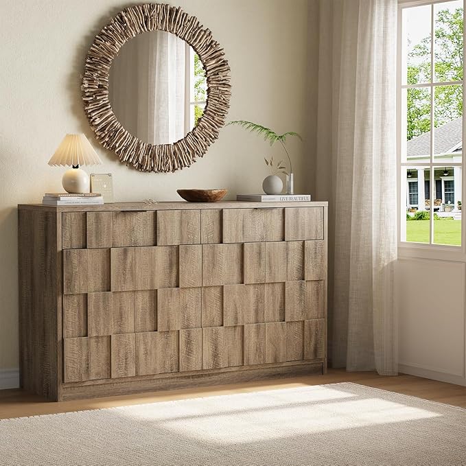 ONBRILL 61" Sideboard Buffet Cabinet with Storage, Large Coffee Bar Cainet with Doors and Drawers, Wood Credenza Console Cabinet Buffet Table for Kitchen Living Room Entryway (Washed Grey)
