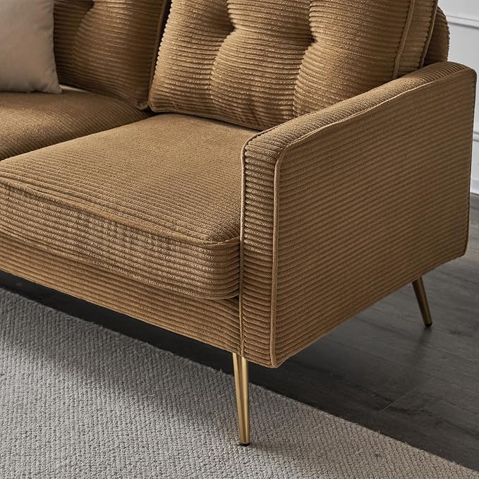 VINGLI 56" Modern Khaki Loveseat,Small Corduroy Sofa Couch Deep Seat for Living Room,2-Seater Loveseat Sofa for Bedroom,Apartment,Office,Dorm,Small Space