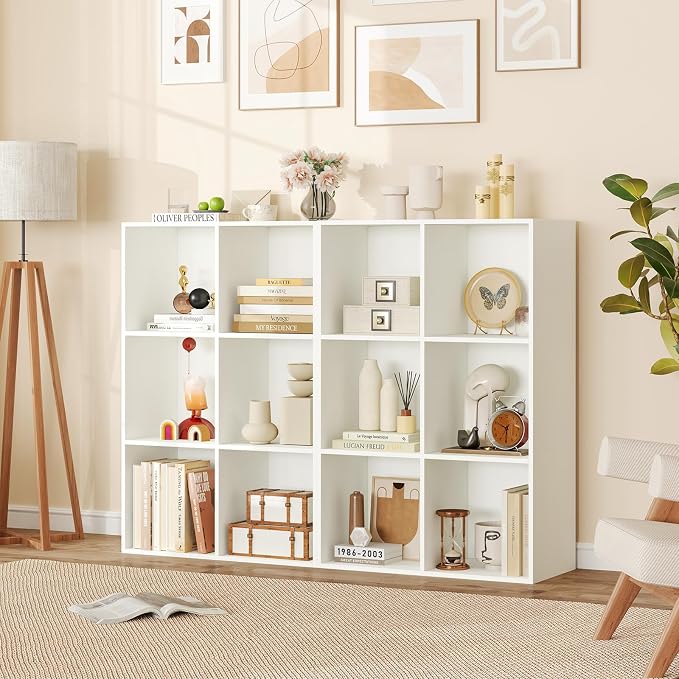 Tangkula 6-Cube Bookcase, Large Floor Standing Horizontal Bookshelf with 6 Open Shelves & 2 Anti-Tipping Kits, Home Office Wooden Storage Book Shelf for Living Room, Study (White, 6-Cube)