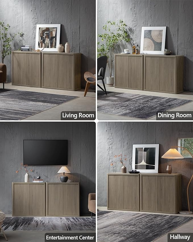 SICOTAS Buffet Cabinet with Storage 34.6" Sideboard Accent Modern Credenza with Doors & Shelves Fluted Tall Media Console Mid Century Coffee Bar Table for Living Room Kitchen Dining Room Hallway
