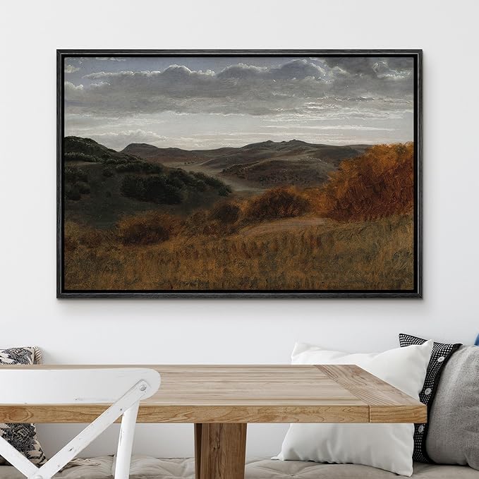 MUDECOR Framed Canvas Print Wall Art Country Mountain Range Filed Landscape Illustrations Fine Art Decorative Zen Multicolor Country/Farmhouse Retro for Bedroom - 24"x36" Black