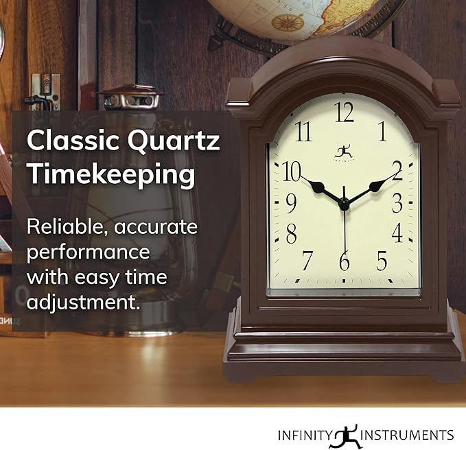 Infinity Instruments Brown Antique Grandfather Tabletop Clock 9 x 6 Mantle Tabletop Clock Mini Desktop Table Mantel Decor Vintage Living Room Decor