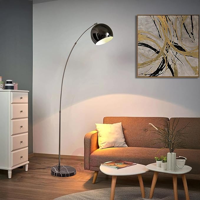 Major-Q Large 79" H Modern Standing Adjustable Floor Lamp with Metal Dome Shade & Marble Base for Living Room - Corner Light Arc Lamps for Bedrooms Black Chrome