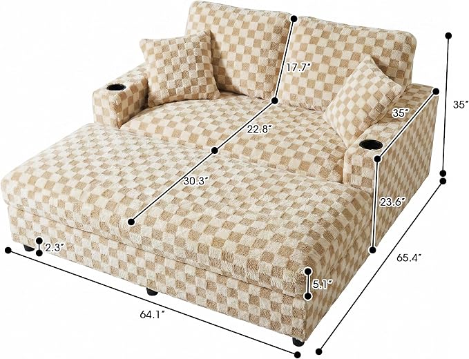 Eafurn Modern Oversized Chaise Lounge Chair with Integrated Ottoman, Corduroy Upholstered Deep Seat Sleeper Armchair with Power Charging Ports and Cup Holders, Cozy Accent Furniture for Living Room