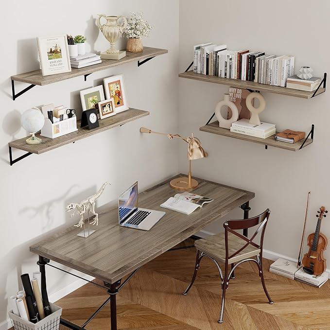 Axeman 12 Inch Deep Floating Shelves for Wall - 48 Inch Wide x 12 Inch Deep Wall Shelves Set of 2 - Rustic Grey Wood Floating Shelves for Living Room