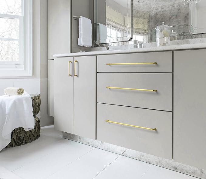 Goo-Ki Brushed Gold Cabinet Pulls with 12.6''(320mm) Hole Centers, Modern Style Zinc Alloy Cabinet Handles for Dresser,Wardrobe,Cupboard- 2 Pack