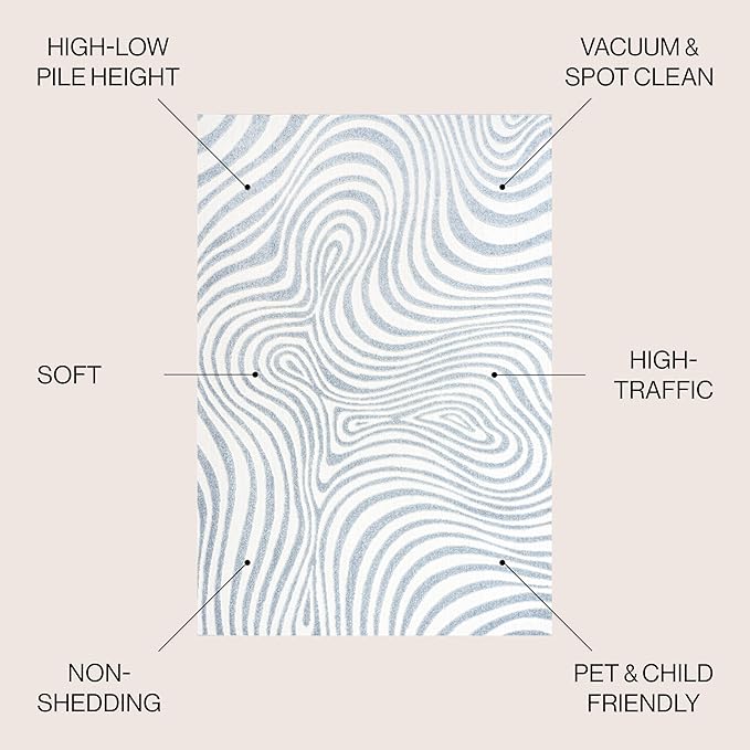 JONATHAN Y Maribo High-Low Abstract Striped Light Blue/Ivory 8x8 Square Indoor/Outdoor Area Rug, Pet Friendly, Non-Shedding, Stain Resistant, Easy-Cleaning for Backyard, Patio (SCN103C-8SQ)