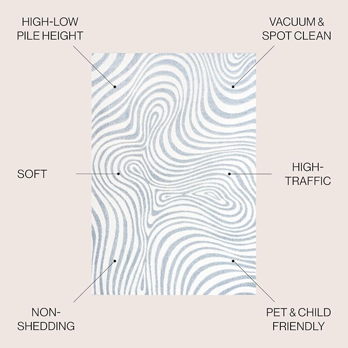 JONATHAN Y Maribo High-Low Abstract Striped Indoor/Outdoor Area Rug 5x8, Light Blue/Ivory, Contemporary, Vintage, Bohemian, Glam, Bedroom, Kitchen, Living Room, Non Shedding (SCN103C-5)
