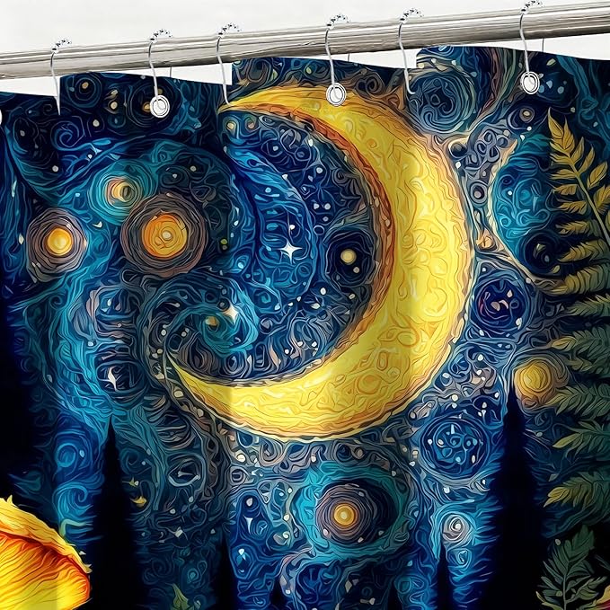 Mushroom Shower Curtain Moon Aesthetic Shower Curtains for Bathroom Waterproof Fabric Bath Curtain Decor with Hooks