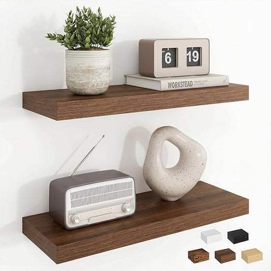 Dreamland Floating Shelves, 20Inch Rustic Wooden Walnut Wall Shelves for Bathroom|Bedroom|Kitchen, Deep Wall Mounted Book Shelf, Wood Storage Display Shelf for Home Decor, Set of 2