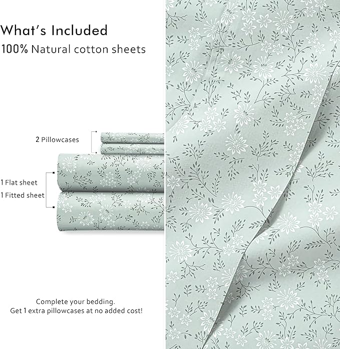 RUVANTI 100% Cotton Percale Sheets Twin XL Size 4 Piece Set, Cooling Bed Sheets for Hot Sleepers, Deep Pocket 16”, Breathable Lightweight & Durable, Crisp Hotel Style Sheets, Everbloom Studio