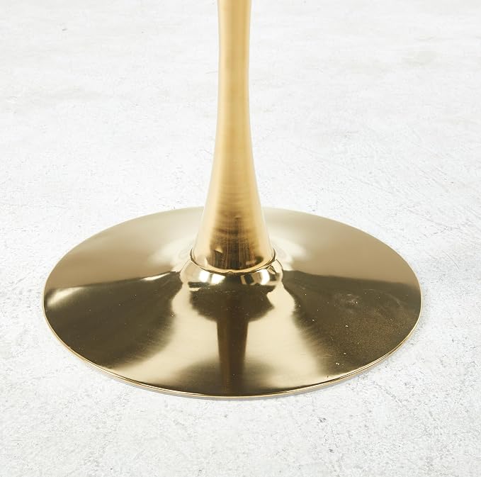 Round Tulip Kitchen Table, Modern Black & Gold Marble Tulip Dining Table with Pedestal Base, Space-Saving Tulip Table for Small Spaces, Office and Cafe