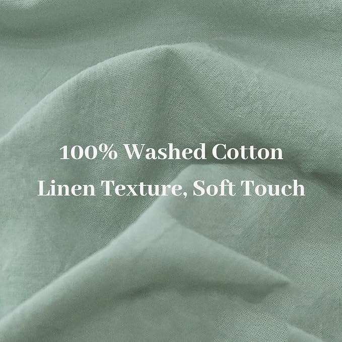 NEXHOME PRO Duvet Cover Set Queen Size Linen Look Textured Organic Natural 100% Washed Cotton Duvet Cover Teal 3 Pieces Bedding Set with Zipper Closure, Breathable, Soft (Aqua Green, No Comforter)