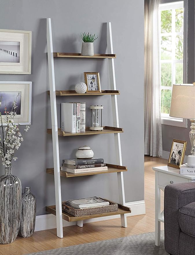 Convenience Concepts American Heritage Ladder Bookshelf 25" - Classic Living Room Bookcase for Traditional, Modern Office, Family Room & Home Office, Driftwood/White
