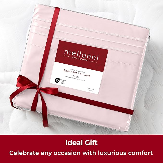 Mellanni Extra Deep Full Sheets - 4 PC Iconic Collection Bedding - Hotel Luxury, Ultra Soft, Cooling Bed Sheets - Wrinkle, Fade, Stain Resistant (Full, Blush Pink)