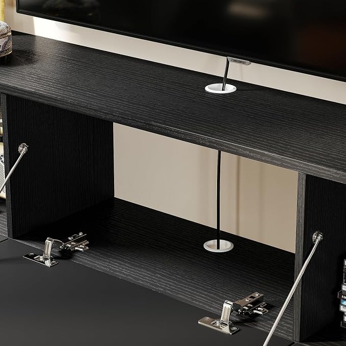 Floating TV Stand with 3 Doors,55IN Wall Mounted TV Cabinet,Slatted Floating Media Console Entertainment Center with Storage,Under TV Shelf for Bedroom Living Room,Black