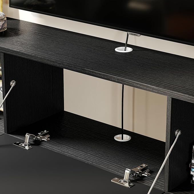 Floating TV Stand with 3 Doors,70IN Wall Mounted TV Cabinet,Slatted Floating Media Console Entertainment Center with Storage,Under TV Shelf for Bedroom Living Room,Black
