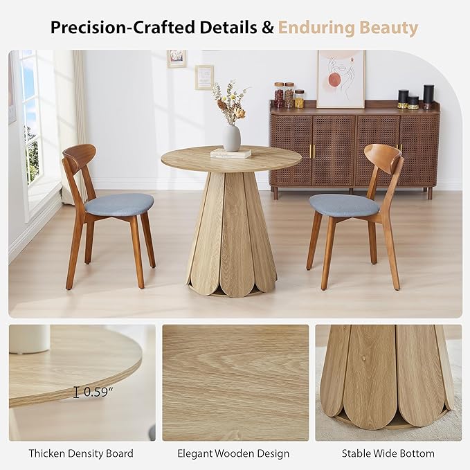 31.5" Round Dining Table for 2-4 People, Modern Small Kitchen & Dining Room Table with Pedestal Base, Space Saving Farmhouse Wood Table for Apartment & Small Spaces, Natural