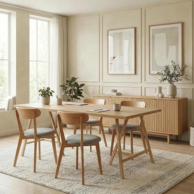 100% Solid Oak Wooden Dining Chairs - Practical Kitchen Chairs with Upholstered Cushion - Wood Chair for Dining Room, Kitchen (1, Natural with Grey Cushion)