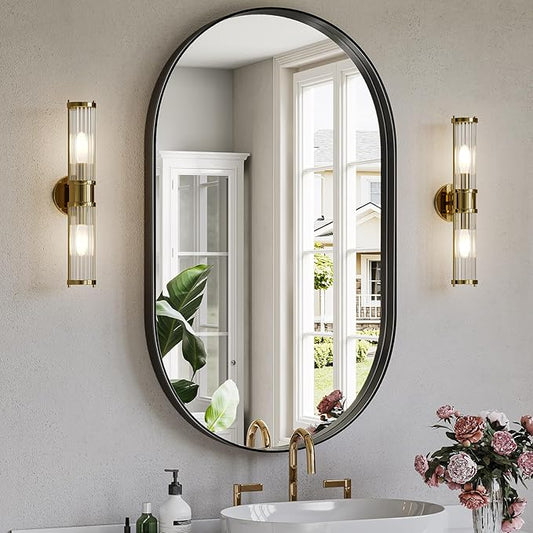 Brightify Black Oval Mirror for Bathroom 24x40 Inch, Matte Black Vanity Mirrors for Wall Metal Frame, Modern Wall Mirror for Bedroom Living Room Wall Decorative Hang Vertical and Horizontal