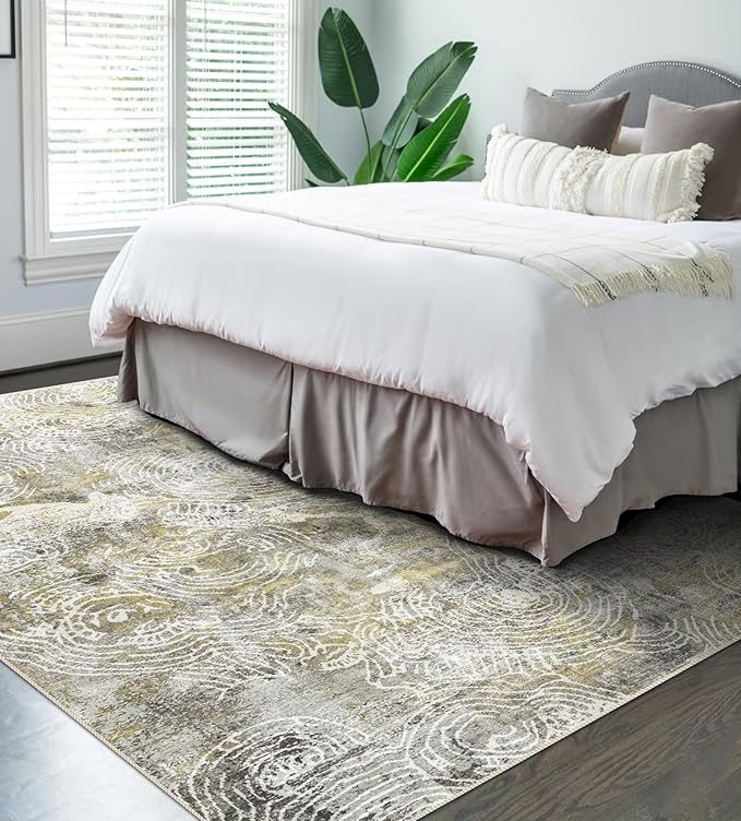6x9 Area Rug, Ultra-Soft Washable Rug for Living Room, Dinner Room, Bedroom, Non-Slip Modern Abstract Rug, Indoor Carpet Large Area Rug, Mustard