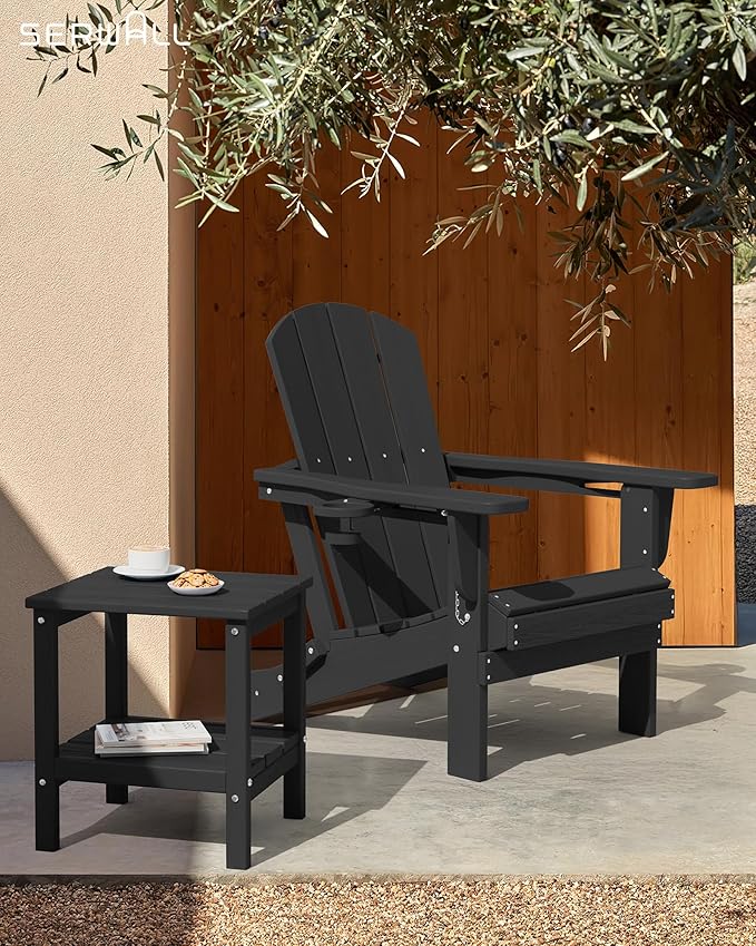 SERWALL 2-Tier HDPE Outdoor Side Tables Set of 4, Weatherproof Rectangular Adirondack Side Table, Black