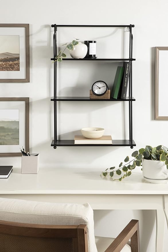 Kate and Laurel Walters Modern 3-Tier Hanging Shelf; 21 x 32; Black; Decorating Wall Mounted Storage Shelf for Wall