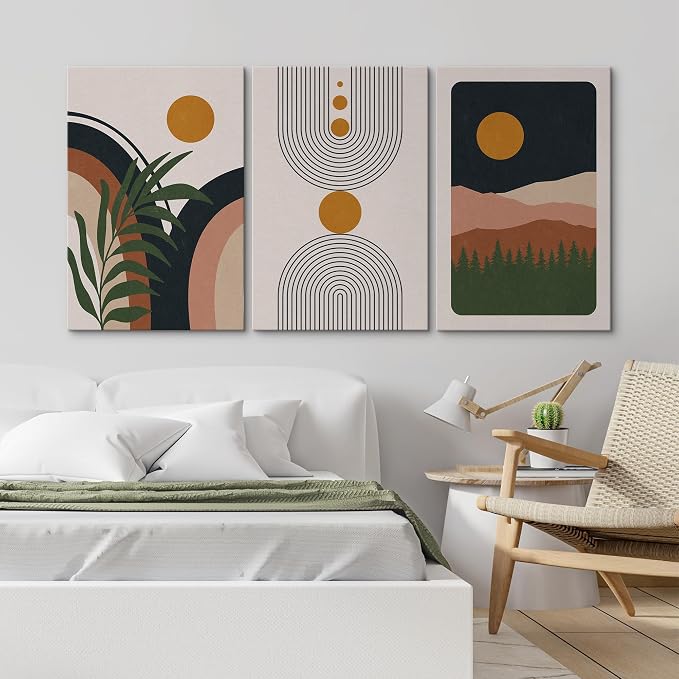 wall26 Canvas Print Wall Art Set Boho Geometric Mid-Century Plant Planet Landscape Nature Abstract Illustrations Modern Bohemian Decorative for Living Room, Bedroom, Office - 16"x24" x 3