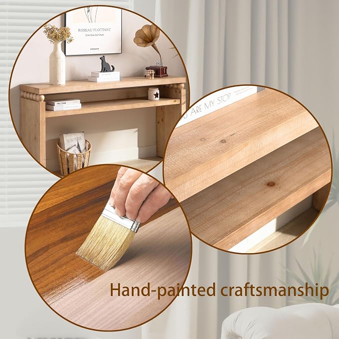 Wood Console Table, 59" Retro Narrow Long Sofa Table Behind Couch with with Open Shelf and Engineered Wood Finish for Hallway Entryway Living Room Entrance, Natural