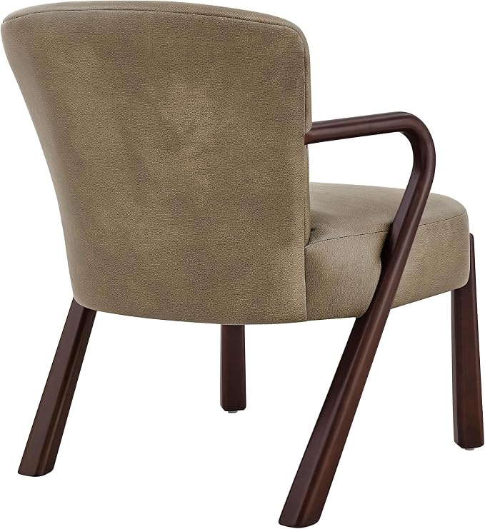 Modway Arden Faux Leather Upholstered Accent Armchair in Mushroom – Mid-Century Modern Lounge Chair with Curved Wood Frame